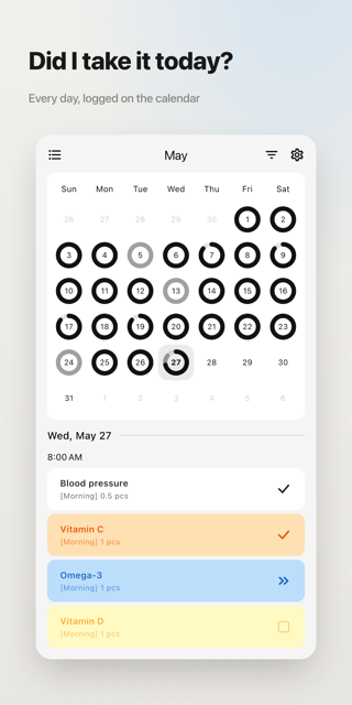 Monthly calendar of dose history
